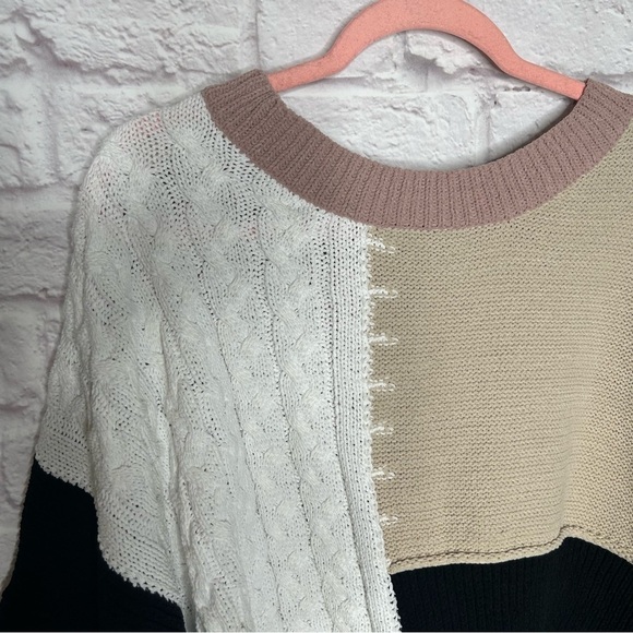 POL Colorblock Patch Mixed Knit Balloon Sleeves Tie Back
Sweater - Picture 9 of 15